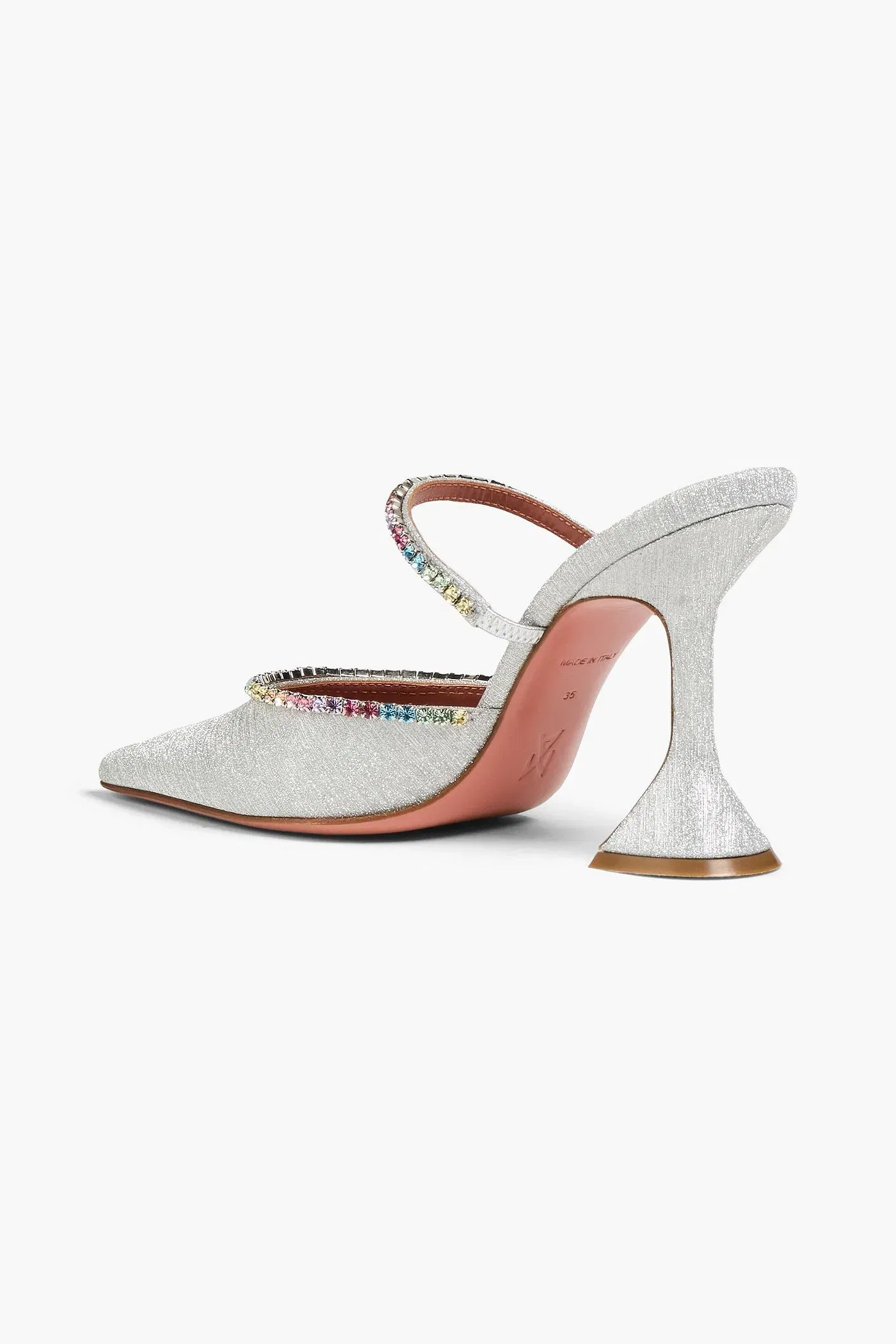 Amina Muaddi Gilda Crystal-Embellished Glittered Leather Mules Silver Women's