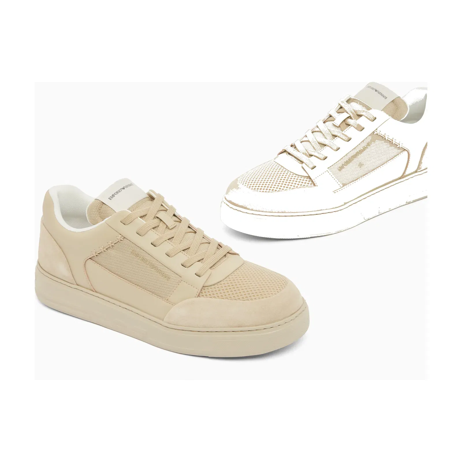 Emporio Armani Cordura Sneakers With Suede Details Beige