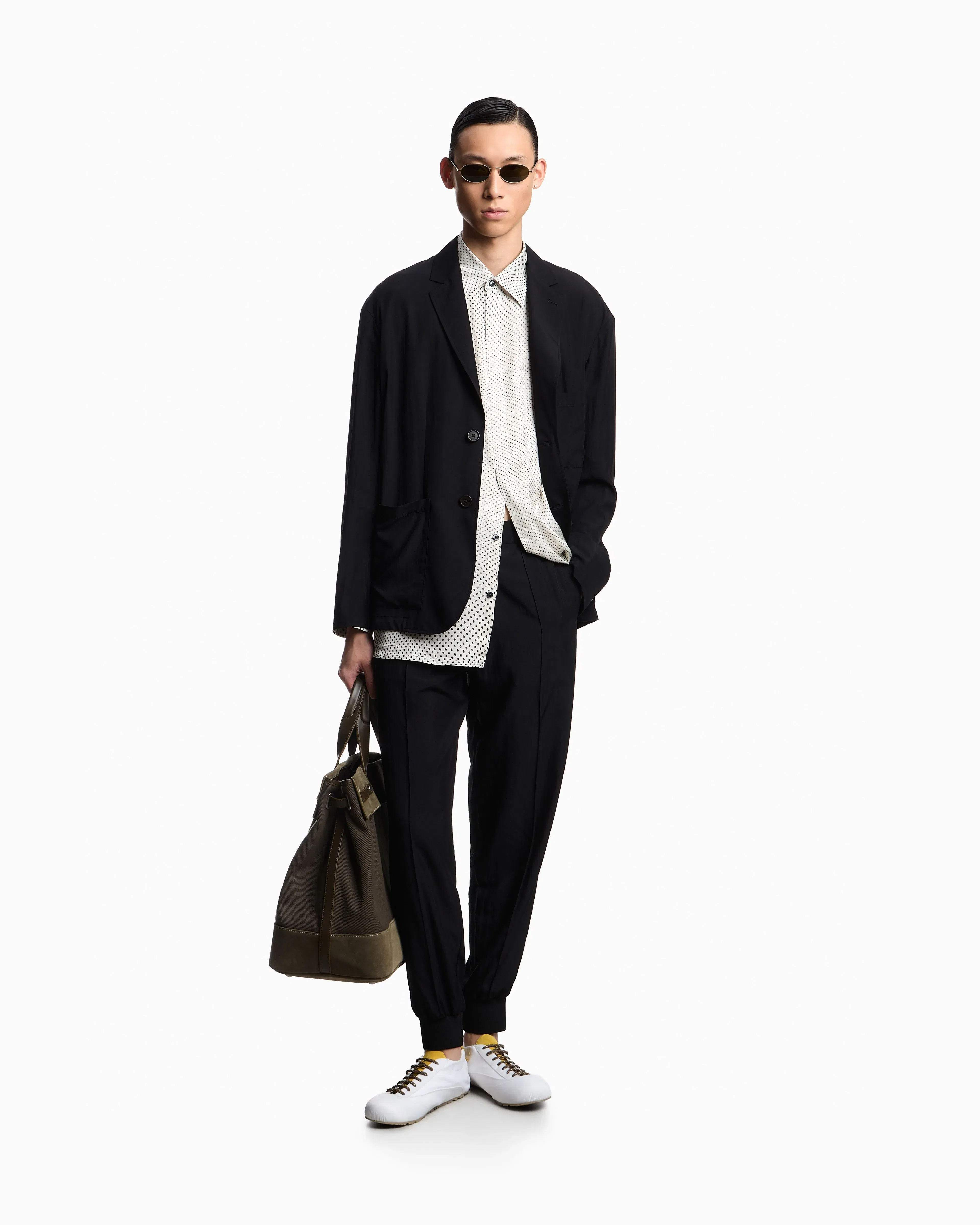 Emporio Armani Nylon trousers with front ribs