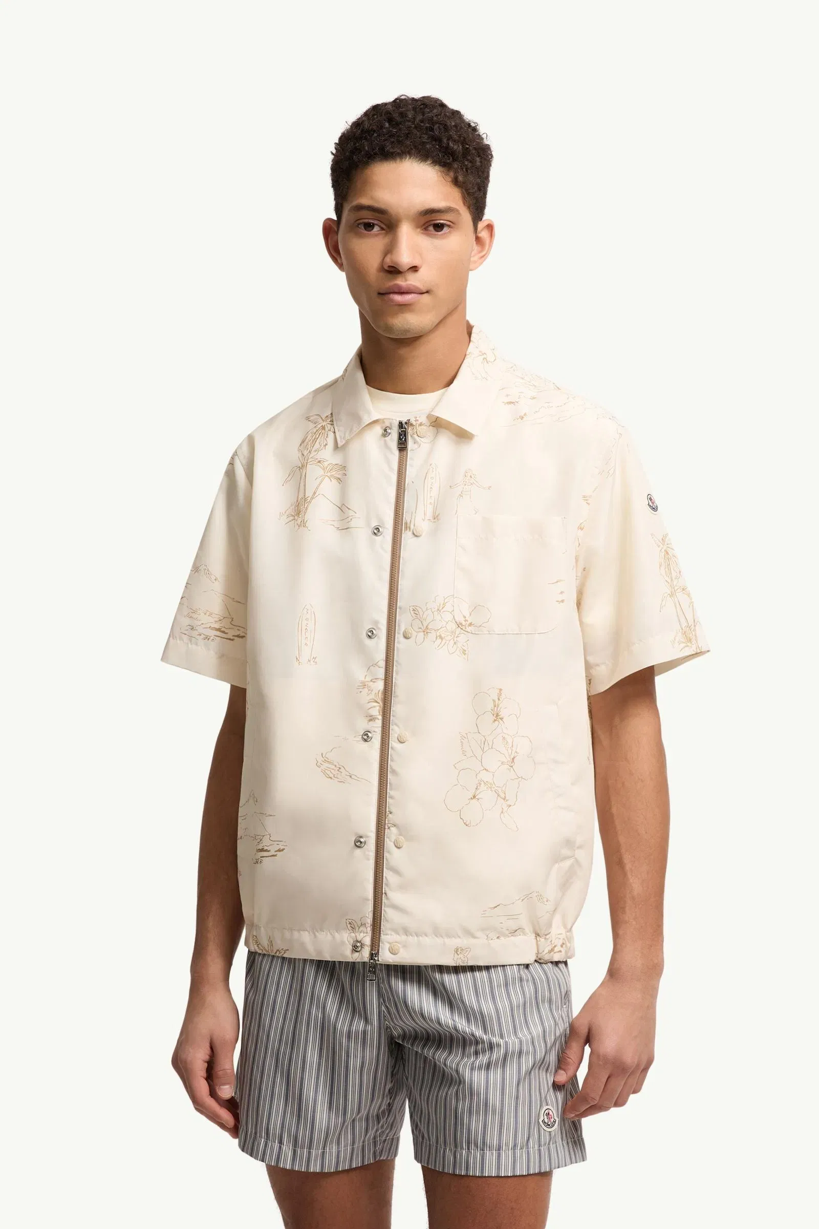Moncler Surf Print Short Sleeve Shirt White Ivory White Ivory