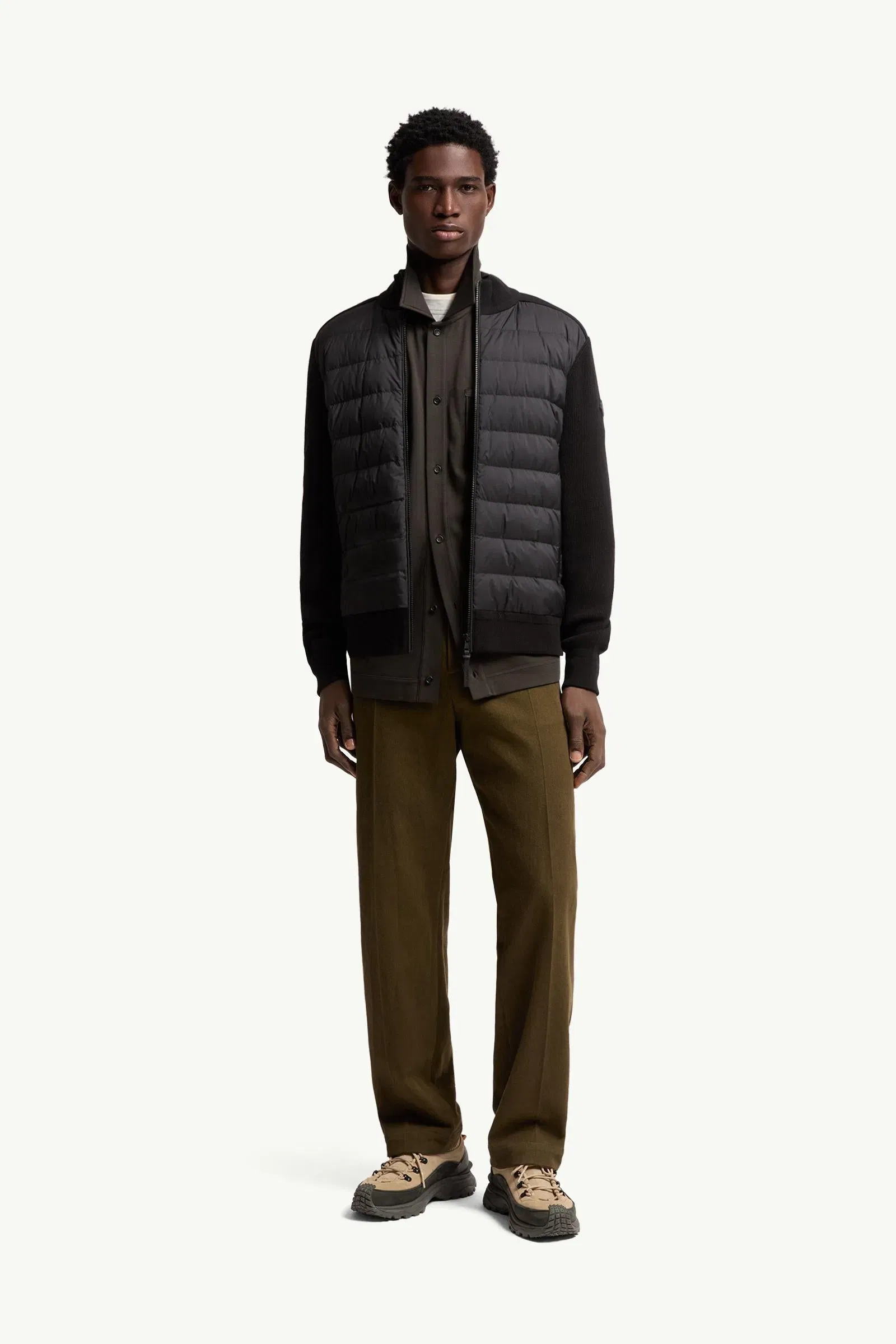 Moncler Wool & Cashmere Blend Padded Zip-Up Cardigan Black Black
