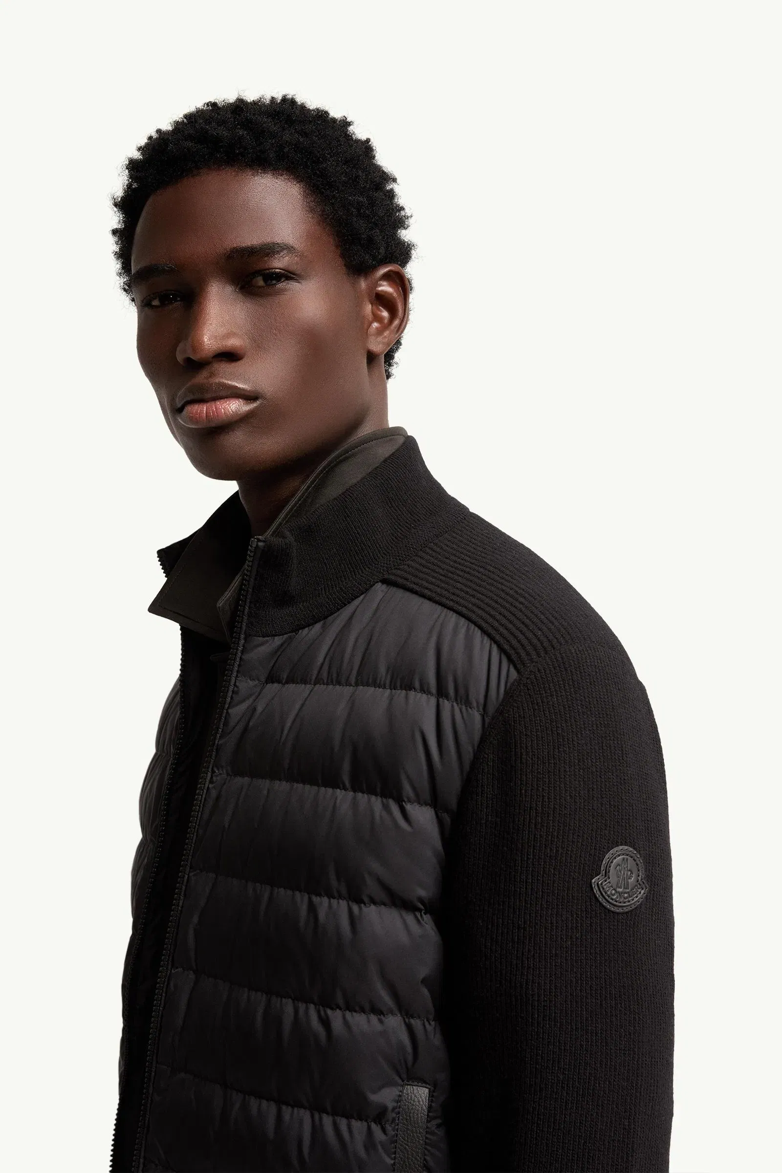 Moncler Wool & Cashmere Blend Padded Zip-Up Cardigan Black Black