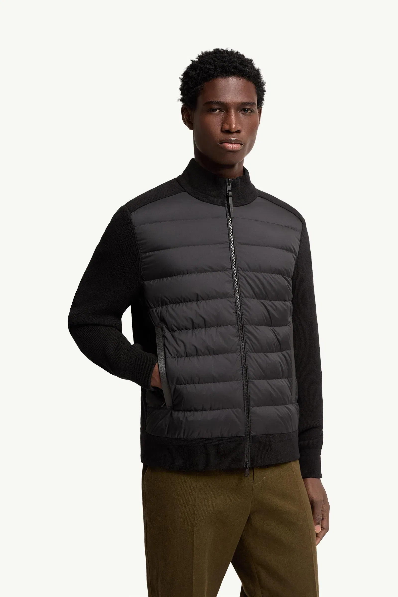 Moncler Wool & Cashmere Blend Padded Zip-Up Cardigan Black Black