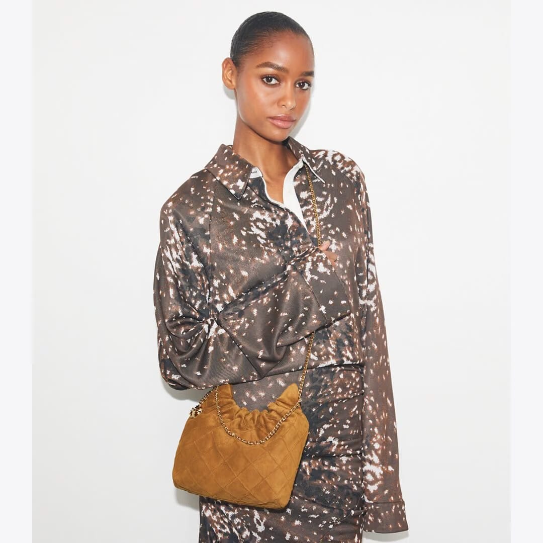 Tory Burch Mini Fleming Soft Suede Hobo Bag CHICORY BROWN