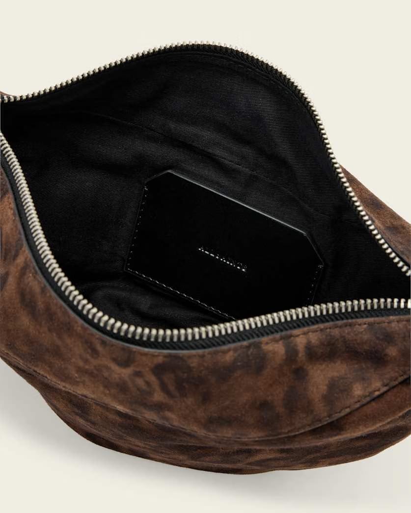 AllSaints Luna Leopard Print Suede Shoulder Bag Women's Leopard Brown Women's