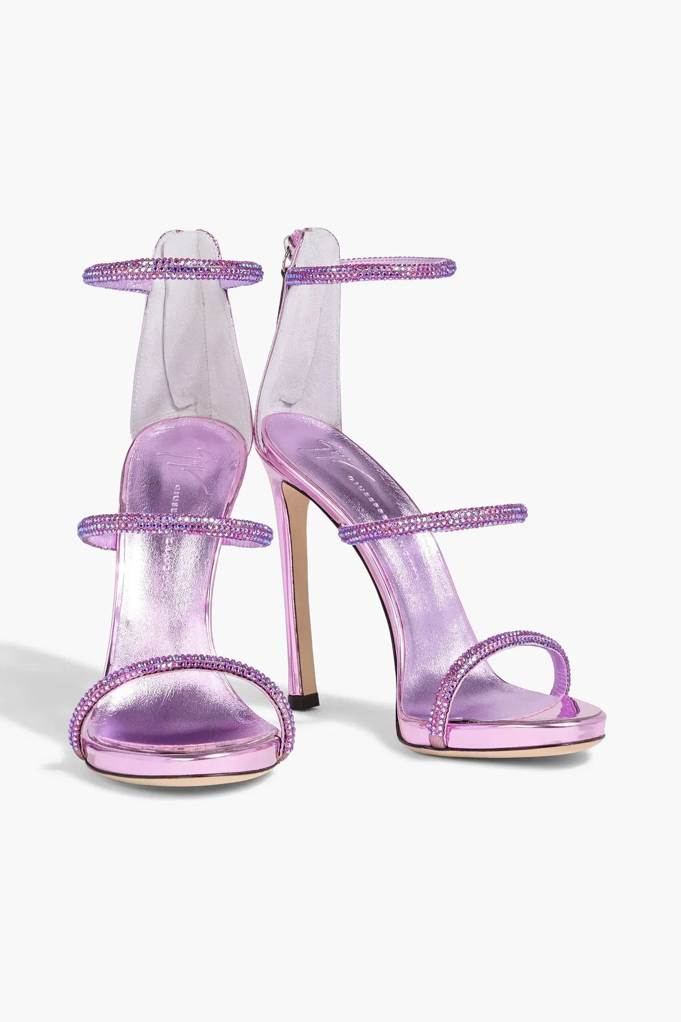 Giuseppe Zanotti Harmony Crystal-Embellished Lam Sandals Lilac Women's