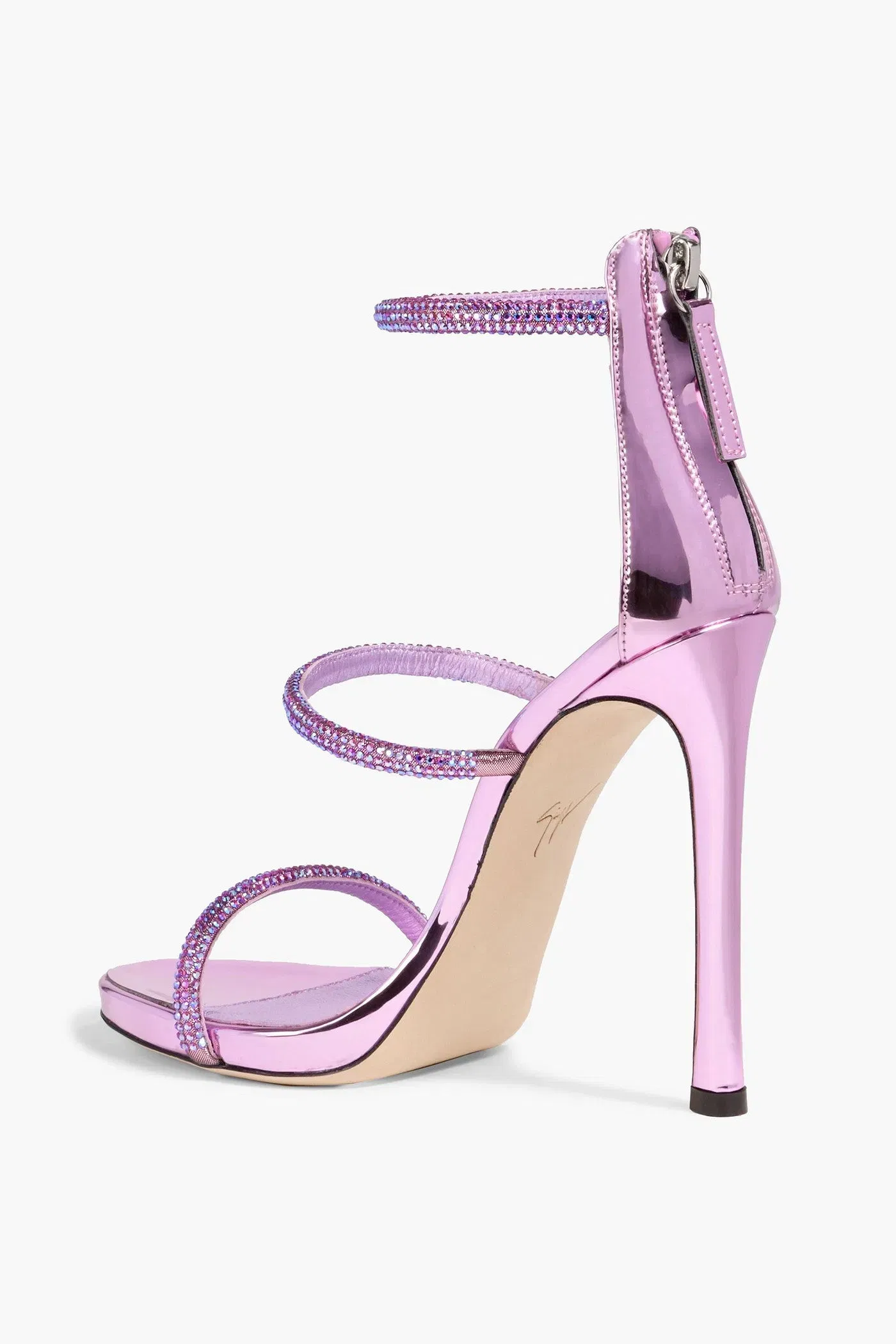Giuseppe Zanotti Harmony Crystal-Embellished Lam Sandals Lilac Women's