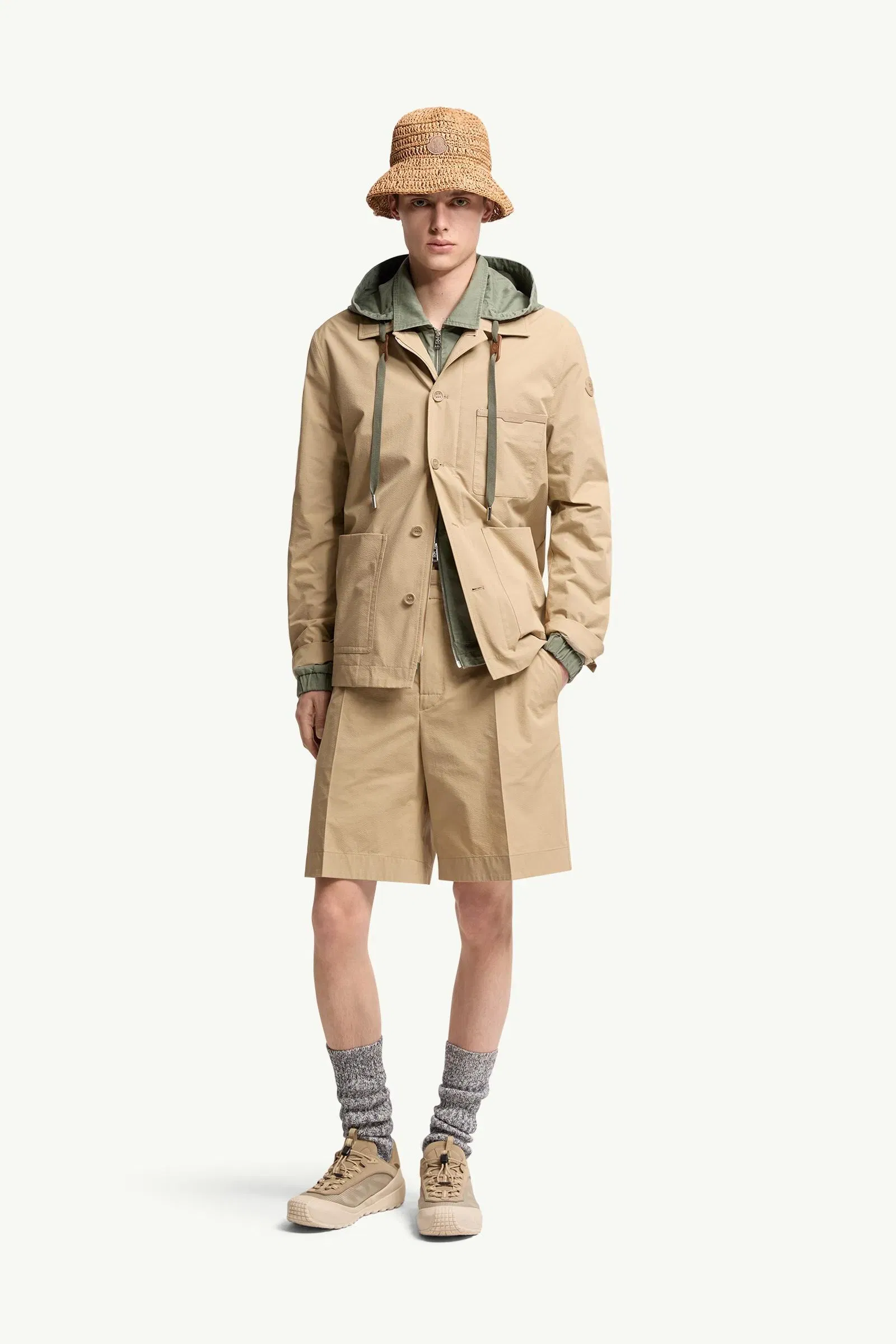 Moncler Seersucker Shorts Light Beige Light Beige