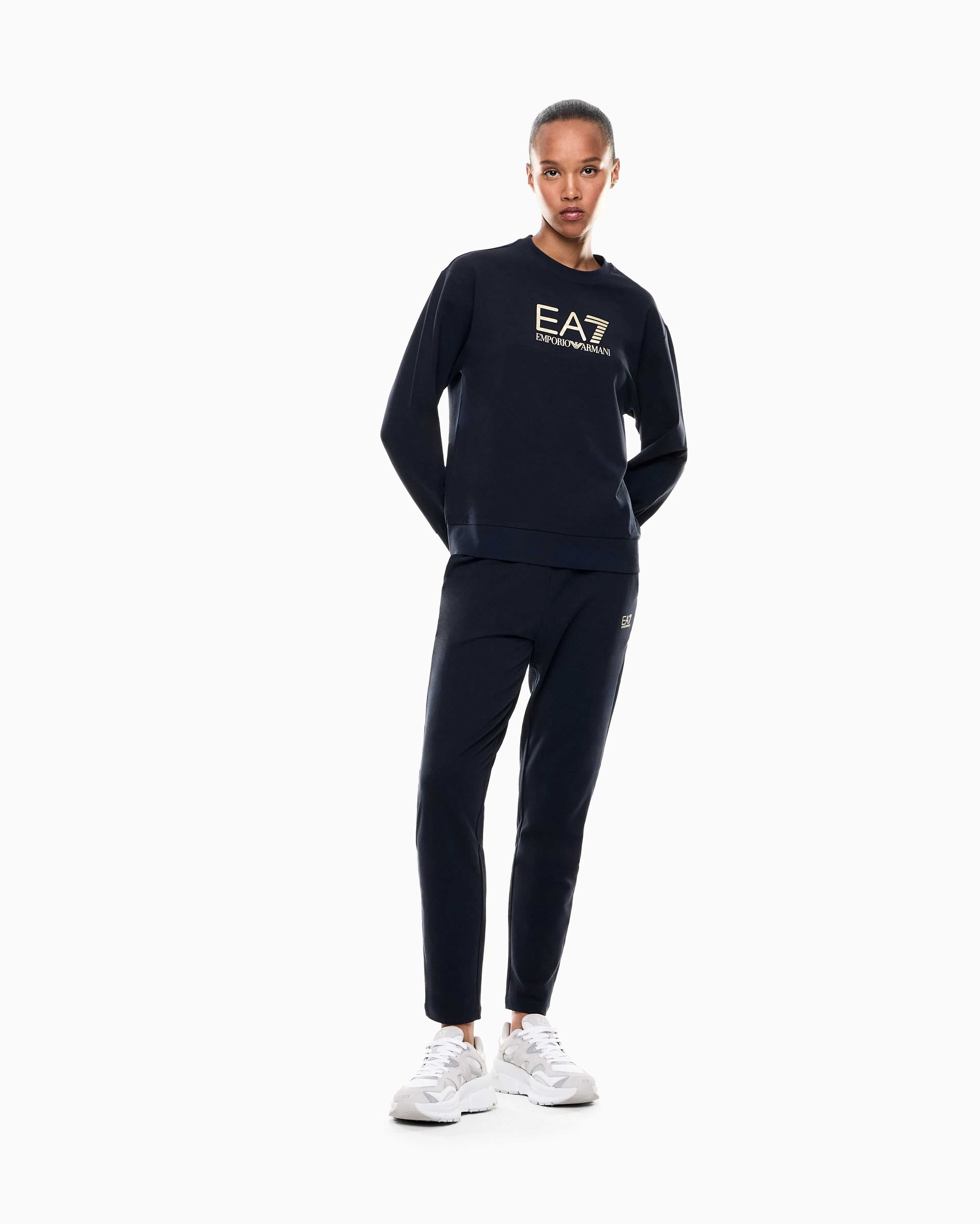 EA7 Stretch cotton crewneck logo Tracksuit