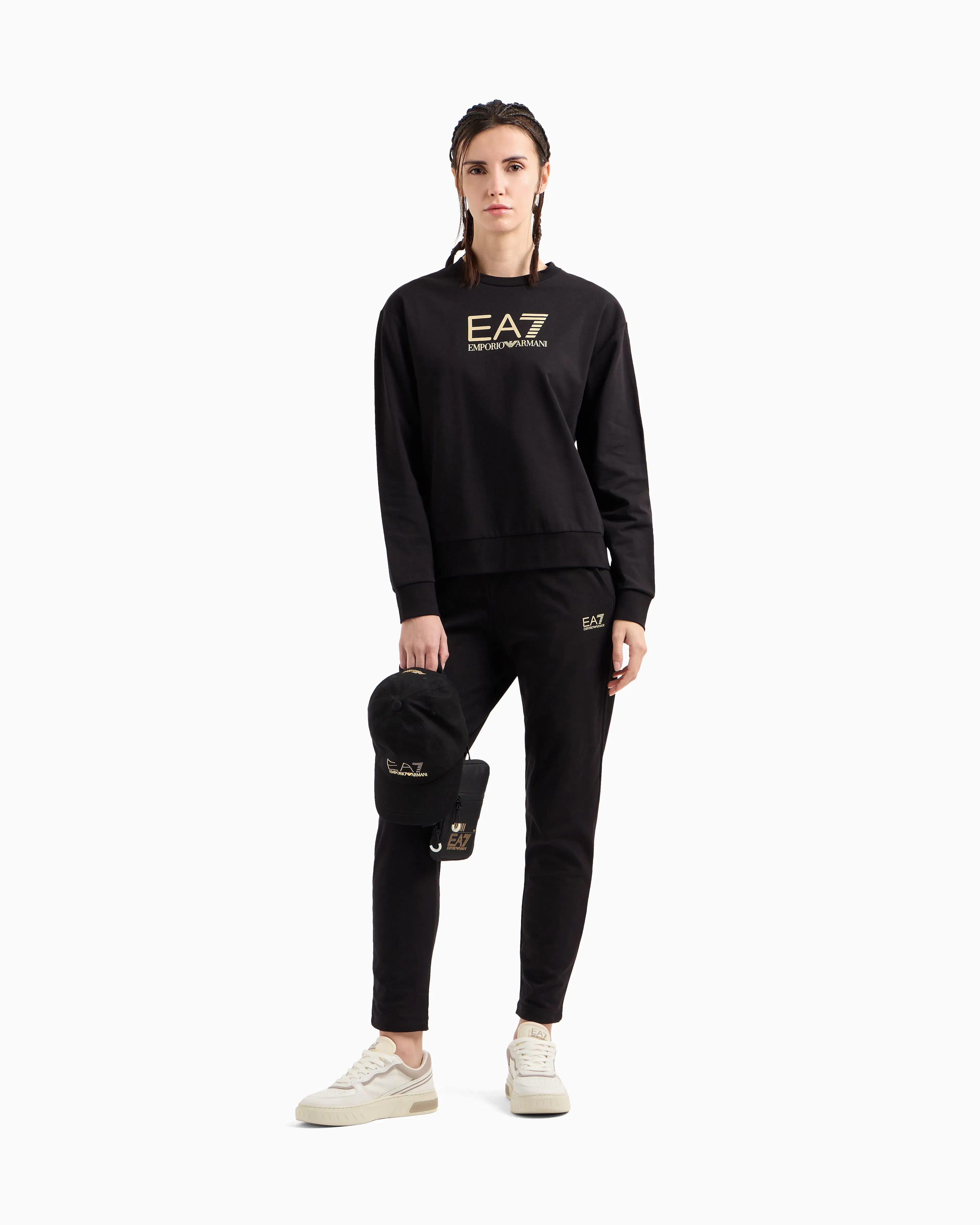 EA7 Stretch cotton crewneck logo Tracksuit