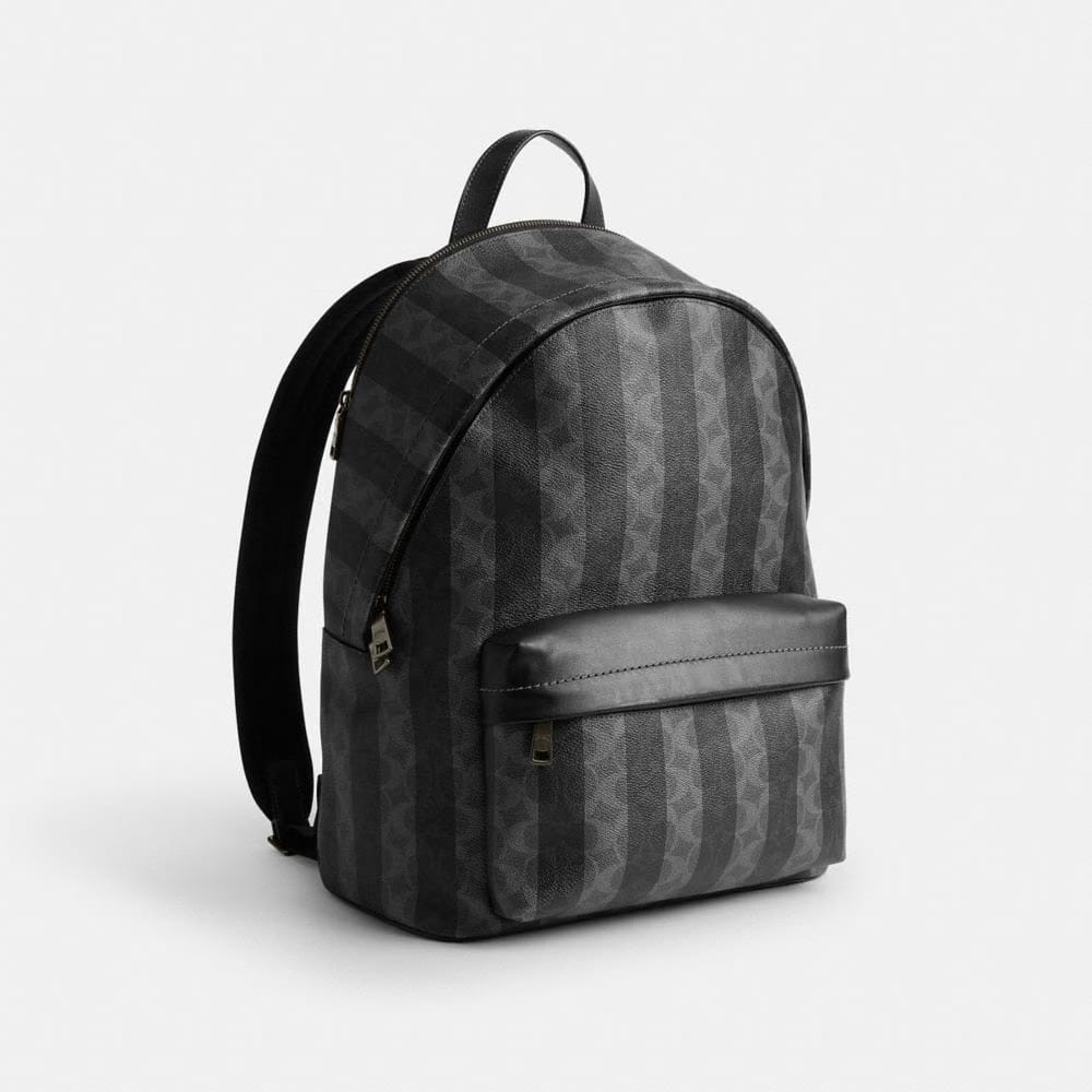 Coach Taylor Backpack In Signature Canvas With Stripes Gunmetal Black Grey