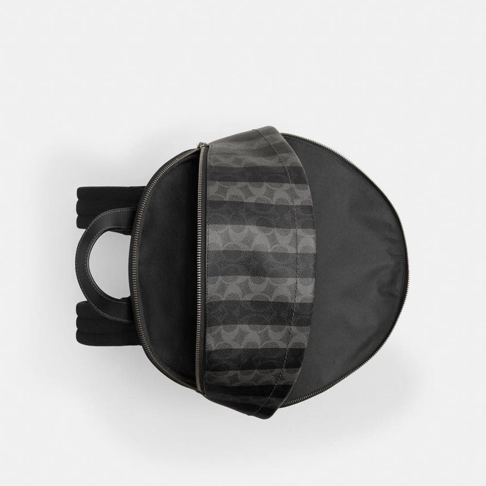 Coach Taylor Backpack In Signature Canvas With Stripes Gunmetal Black Grey