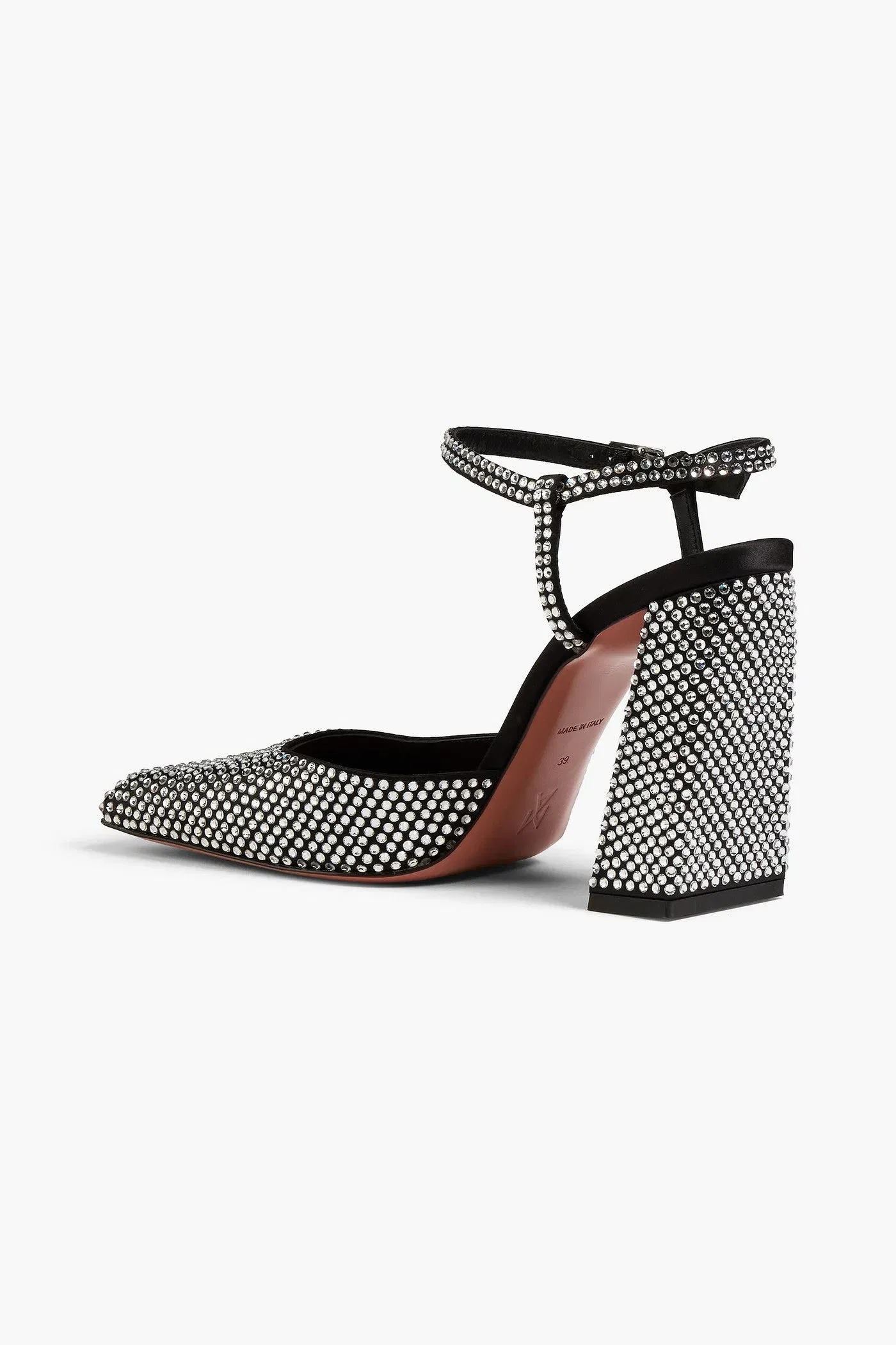 Amina Muaddi Charlotte Crystal-Embellished Satin Pumps Black Women's