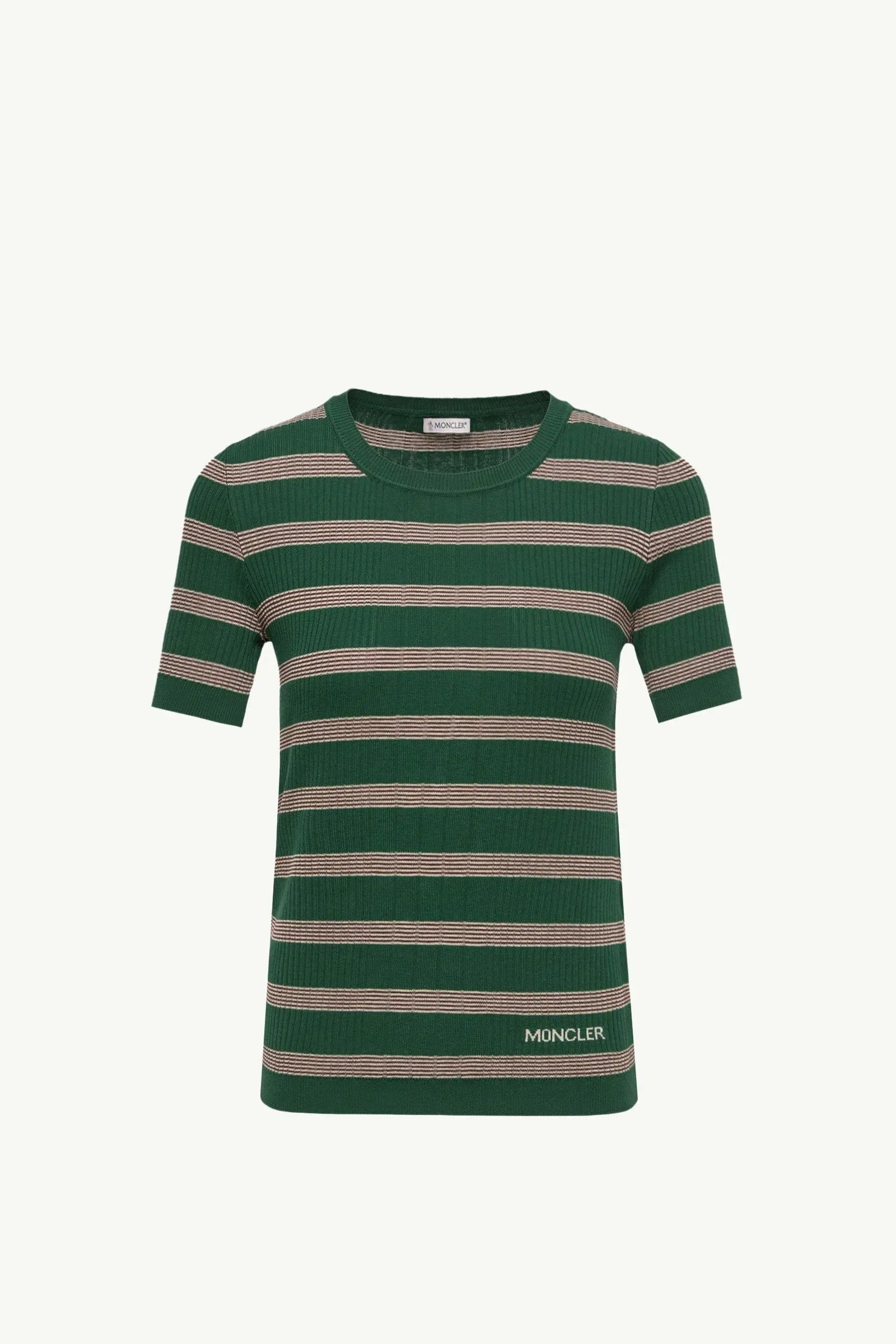 Moncler Striped Cotton T-Shirt Beige & Green Beige & Green
