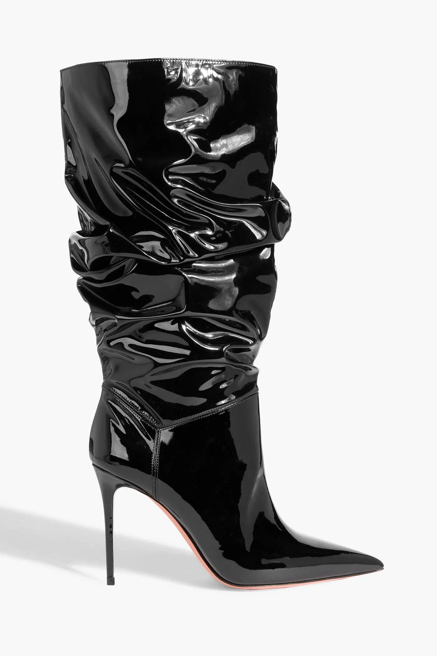 Amina Muaddi Jaheel Patent-Leather Knee Boots Black Women's