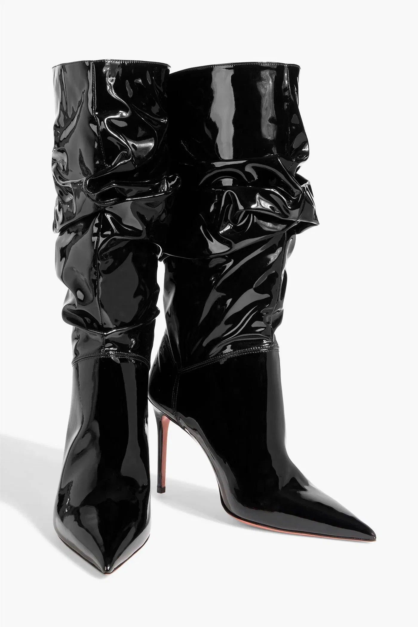 Amina Muaddi Jaheel Patent-Leather Knee Boots Black Women's