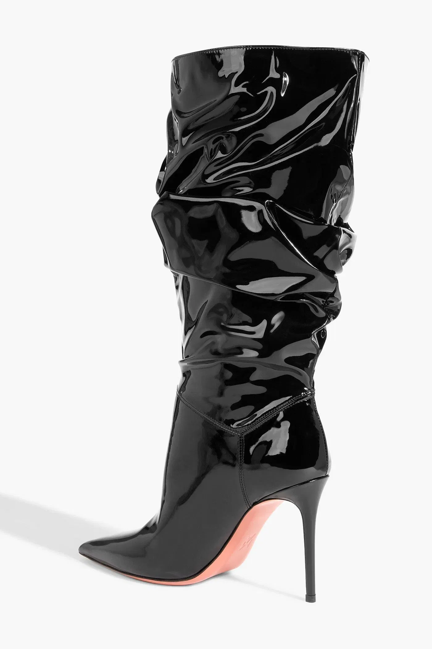 Amina Muaddi Jaheel Patent-Leather Knee Boots Black Women's