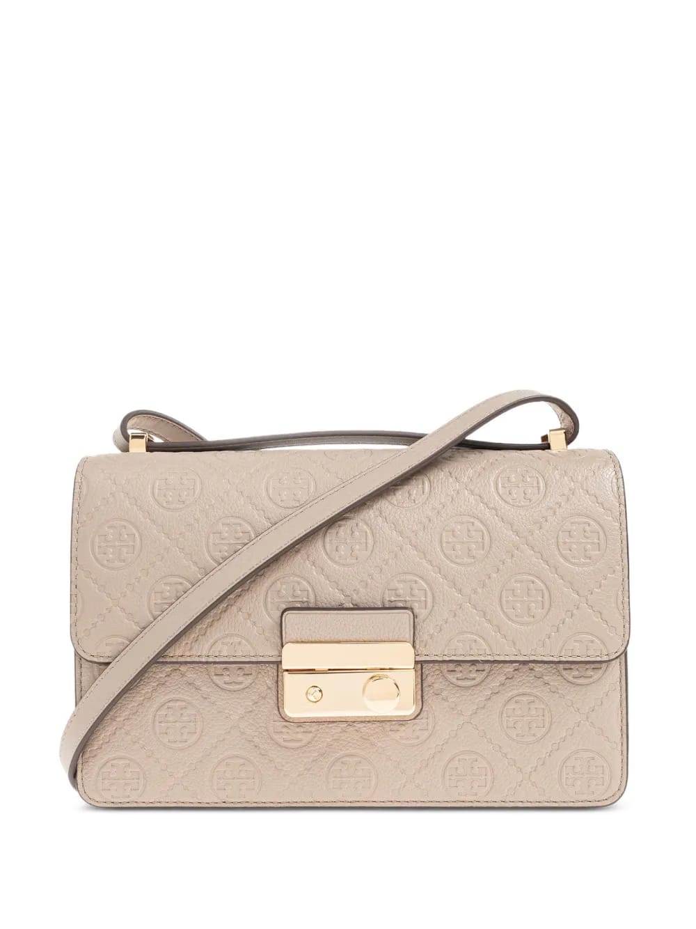 embossed-logo flap bag