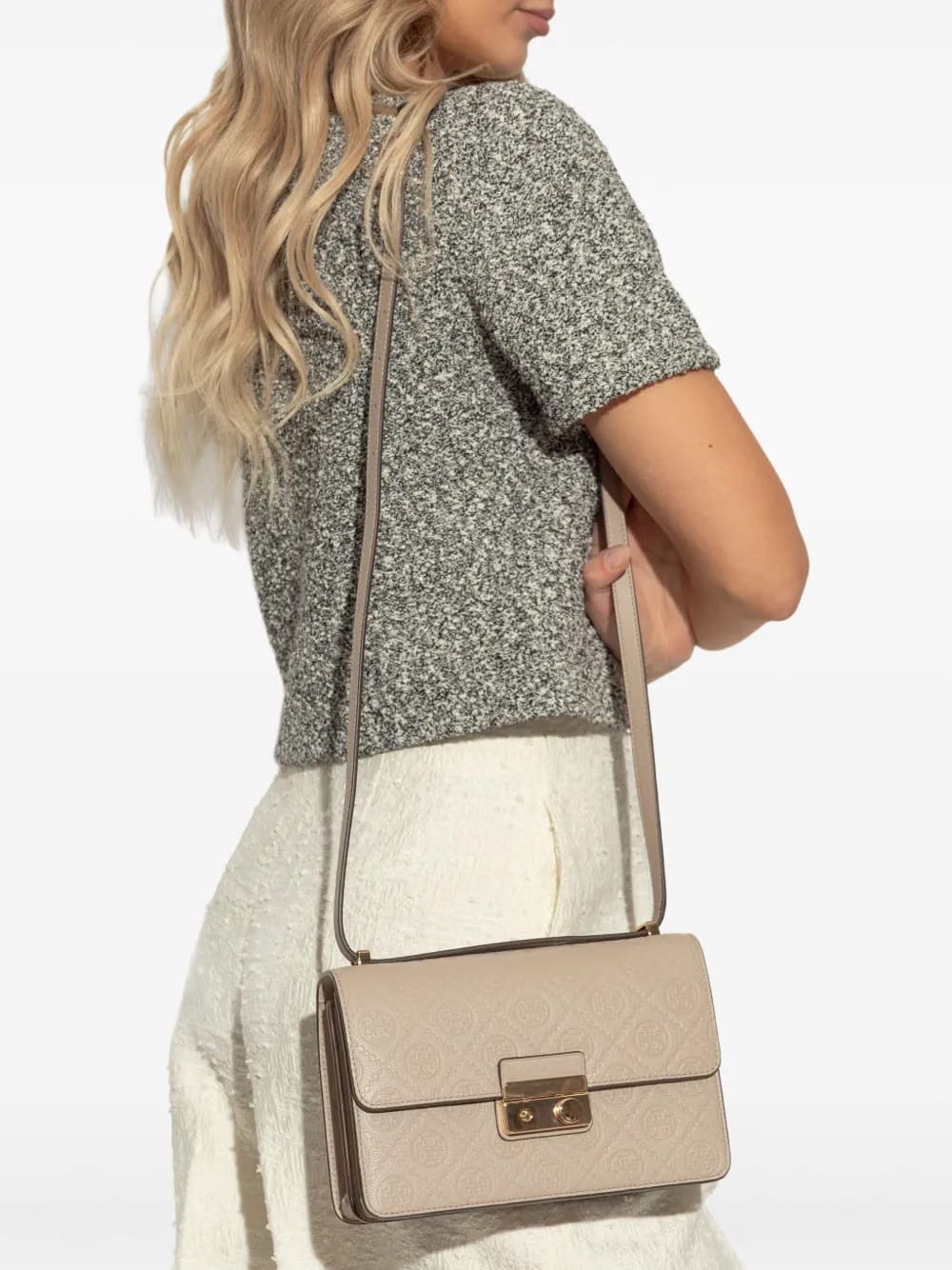 embossed-logo flap bag