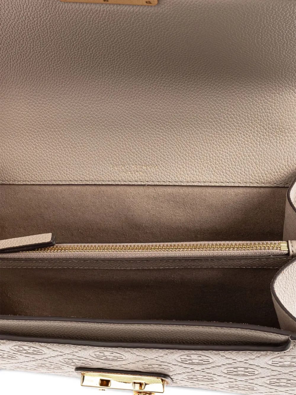 embossed-logo flap bag