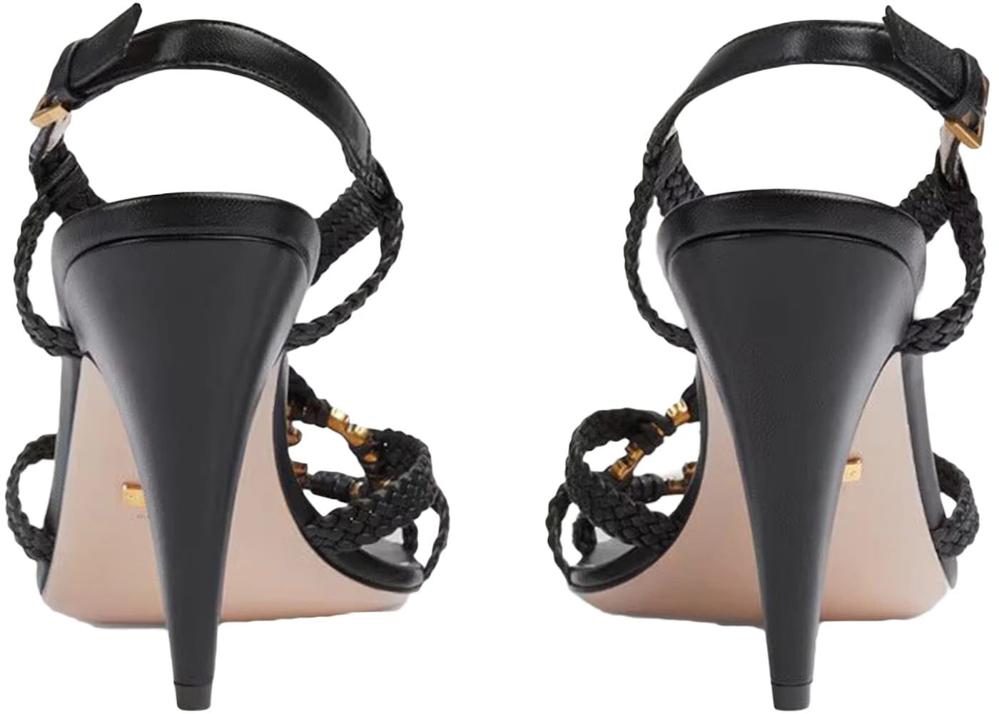 Gucci Crystal Interlocking G Heeled Sandals Black Braided Leather