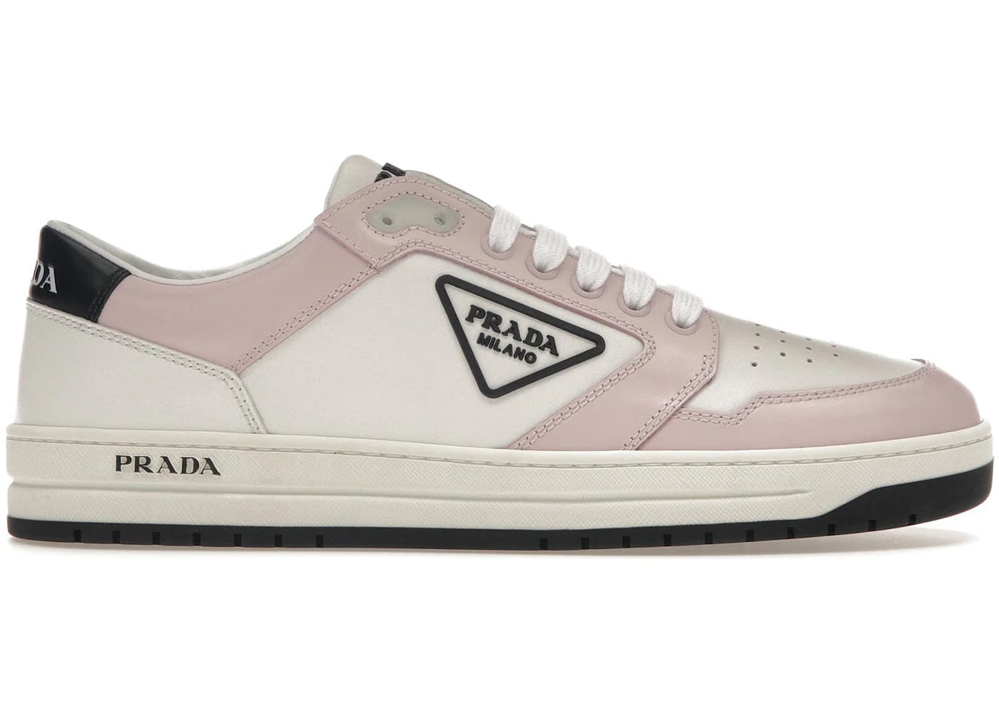 Prada District Sneaker White Pink Perforated Leather Womens