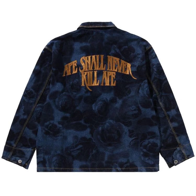 BAPE Floral Camo Jacquard 13Oz Denim Work Jacket Navy