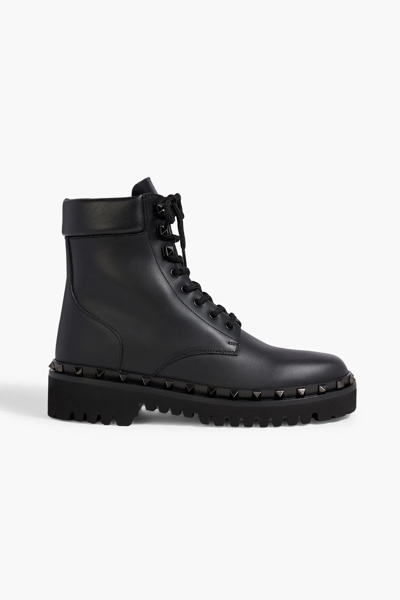 Valentino Garavani Rockstud M-Way Leather Combat Boots Black Women's