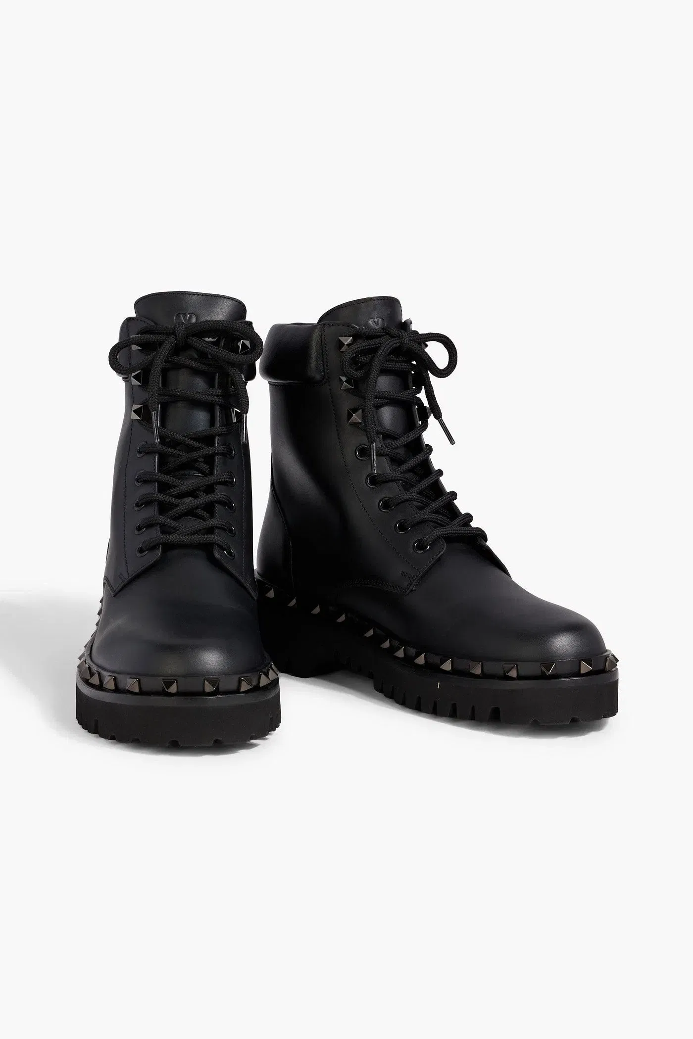 Valentino Garavani Rockstud M-Way Leather Combat Boots Black Women's