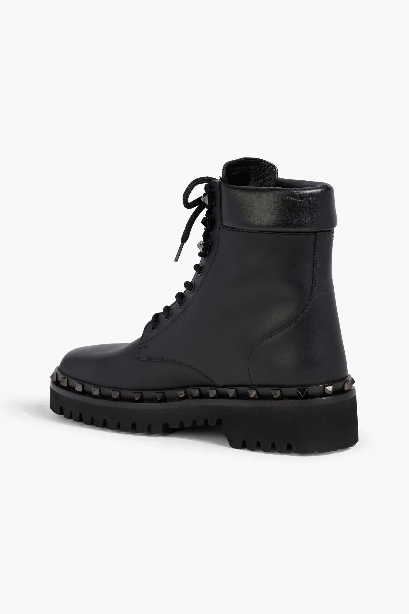 Valentino Garavani Rockstud M-Way Leather Combat Boots Black Women's