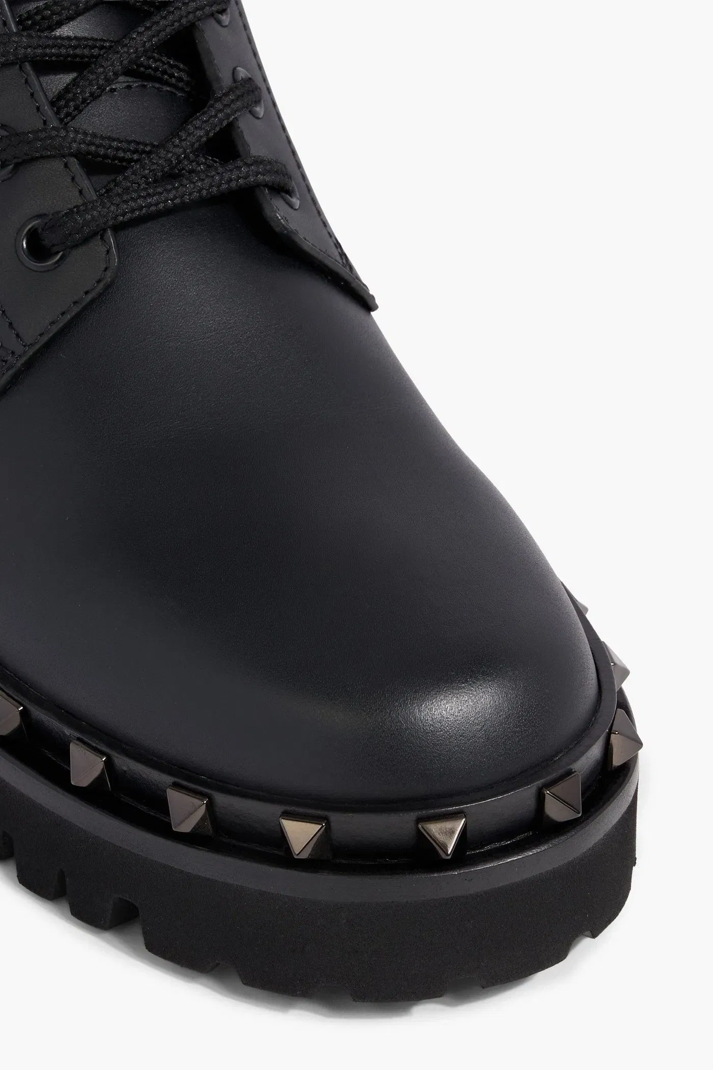Valentino Garavani Rockstud M-Way Leather Combat Boots Black Women's