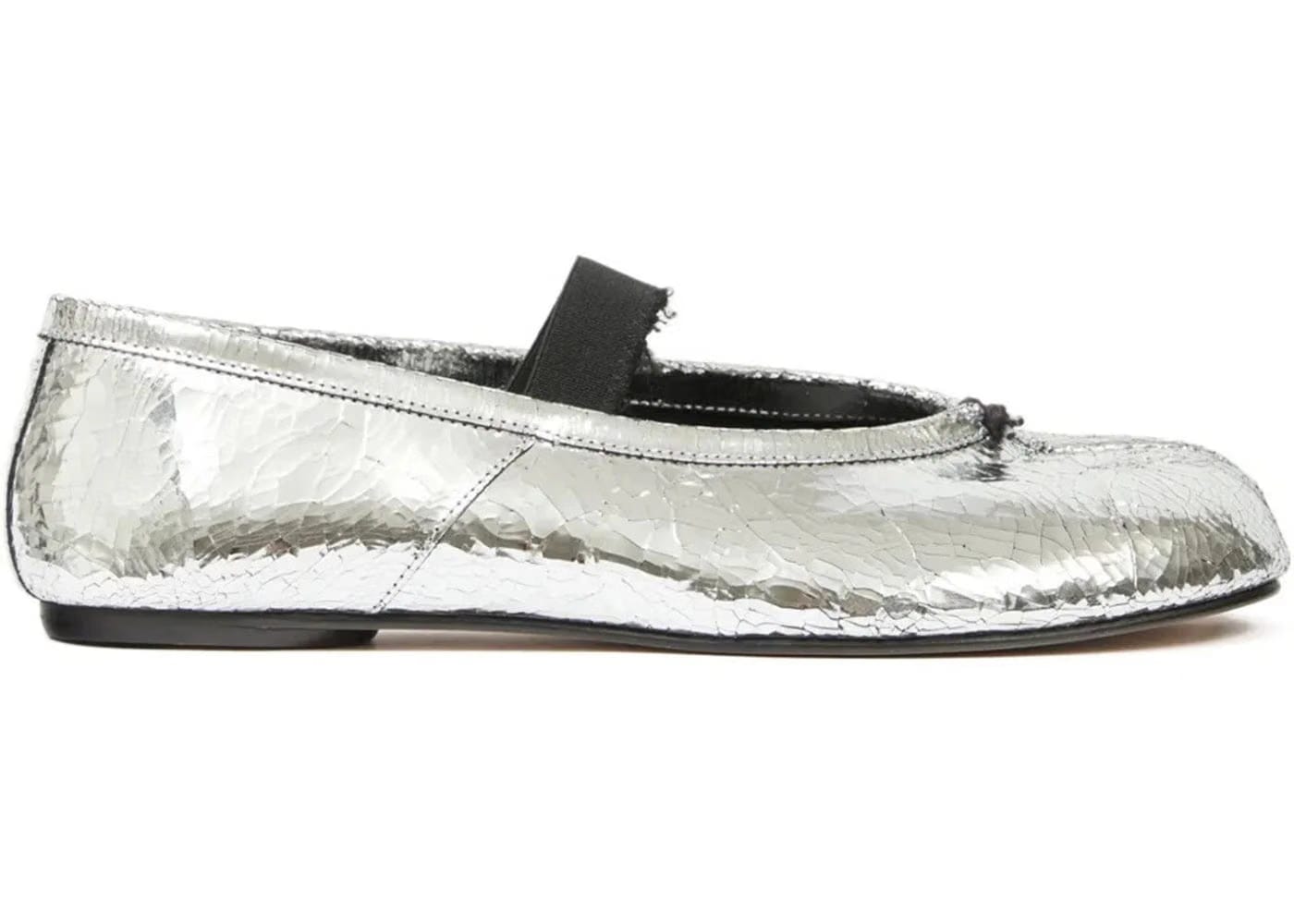 Maison Margiela Tabi Ballerina Flat Elastic Band Textured Silver Black Womens