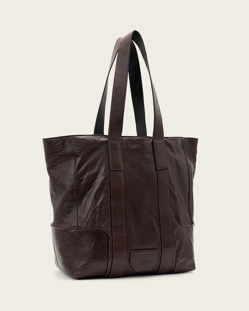 AllSaints Ares Grain Leather Open Tote Bag Women's Burnt Umber Red Women's