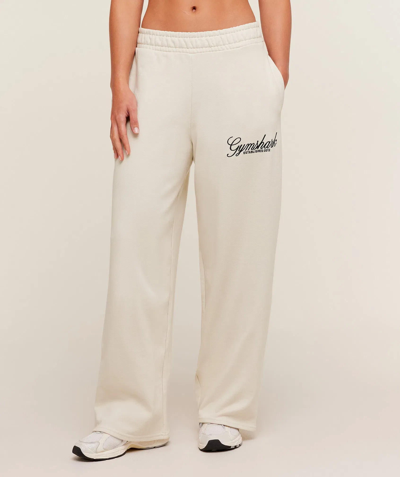 Women's Gymshark Juicy Peach Wide Leg Joggers Oat White