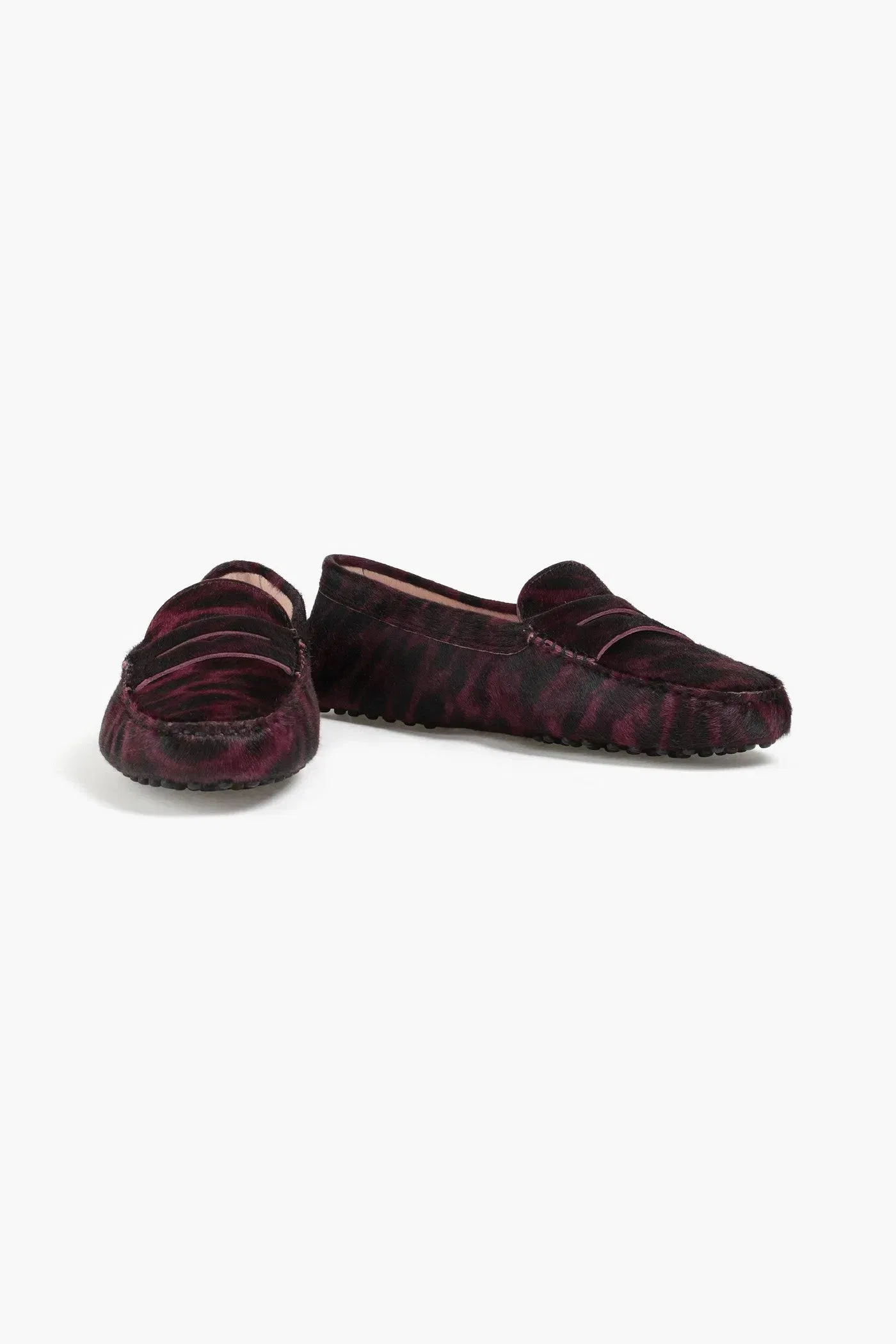 Tod's Gommino Leopard-Print Calf Hair Loafers Violet Women's