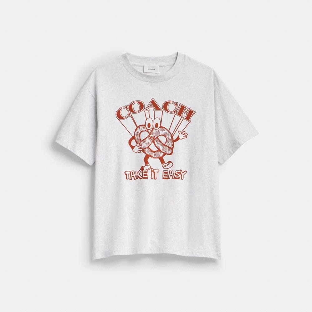 Coach Pretzel Relaxed T-Shirt In Organic Cotton Heather Grey
