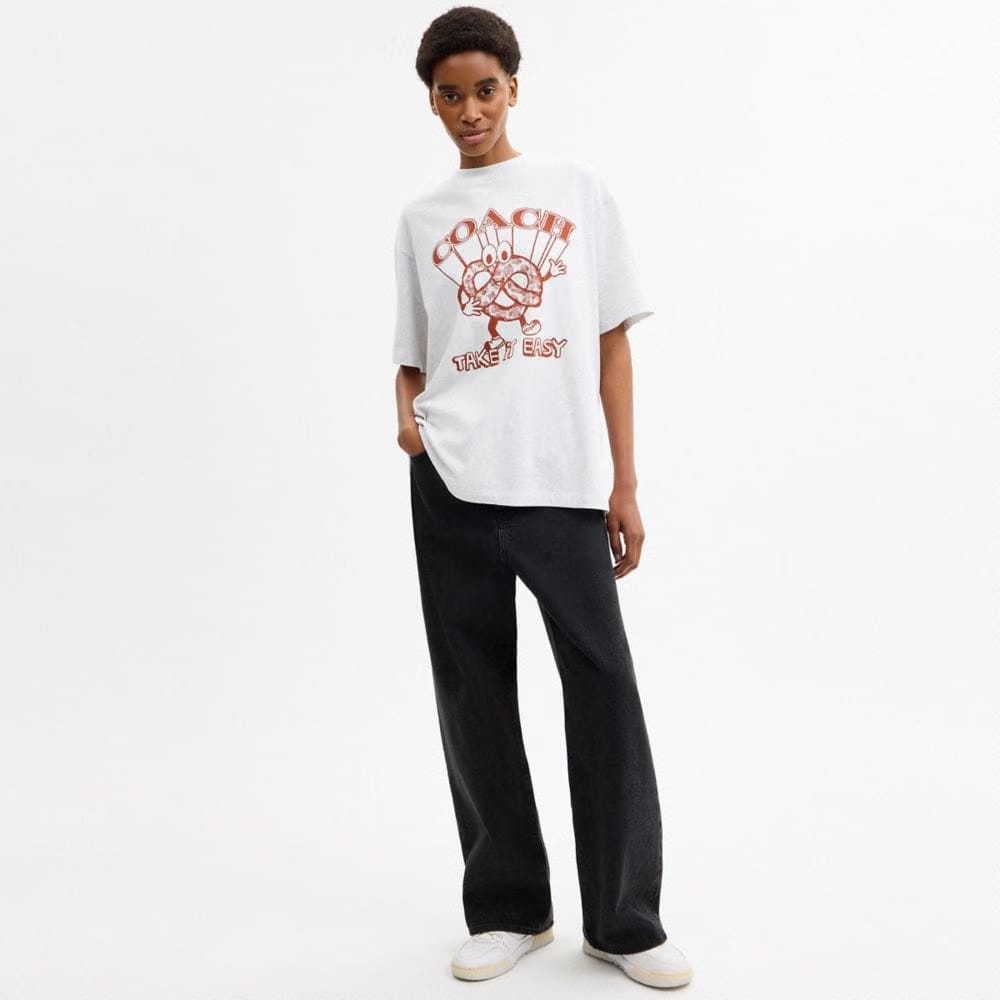 Coach Pretzel Relaxed T-Shirt In Organic Cotton Heather Grey