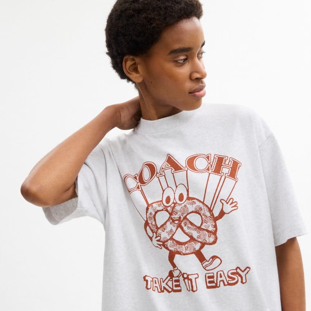 Coach Pretzel Relaxed T-Shirt In Organic Cotton Heather Grey