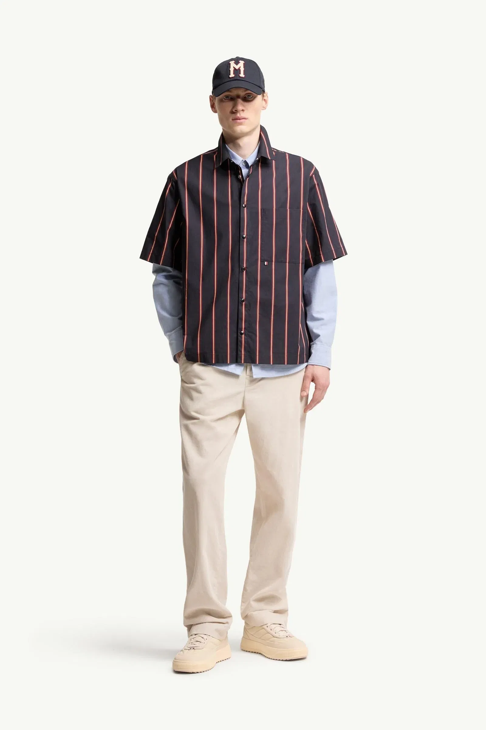 Moncler Striped Cotton Short Sleeve Shirt Blue & Red Blue & Red