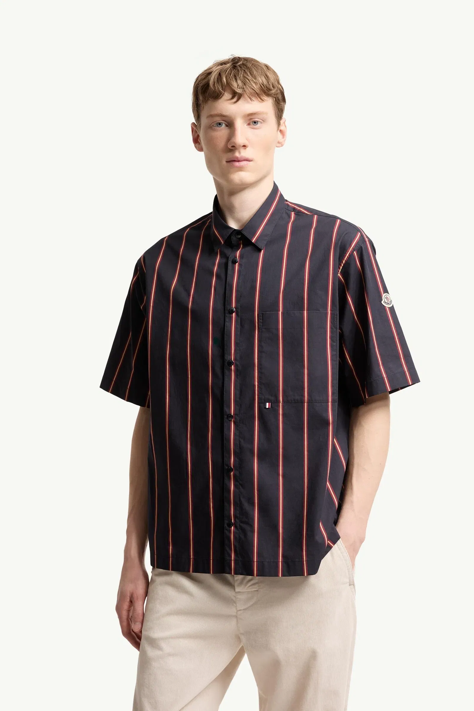 Moncler Striped Cotton Short Sleeve Shirt Blue & Red Blue & Red