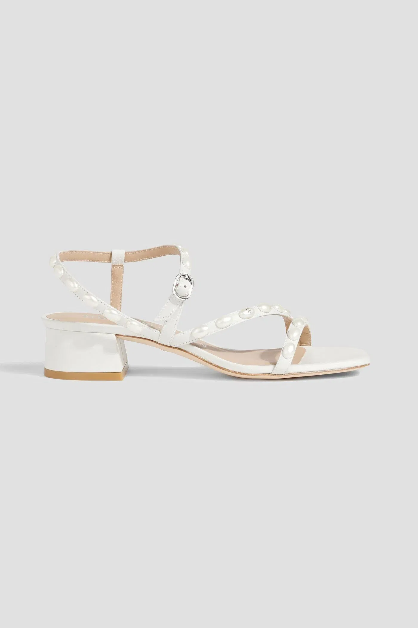 Stuart Weitzman Pearlita 35 Faux Pearl-Embellished Leather Sandals White Women's