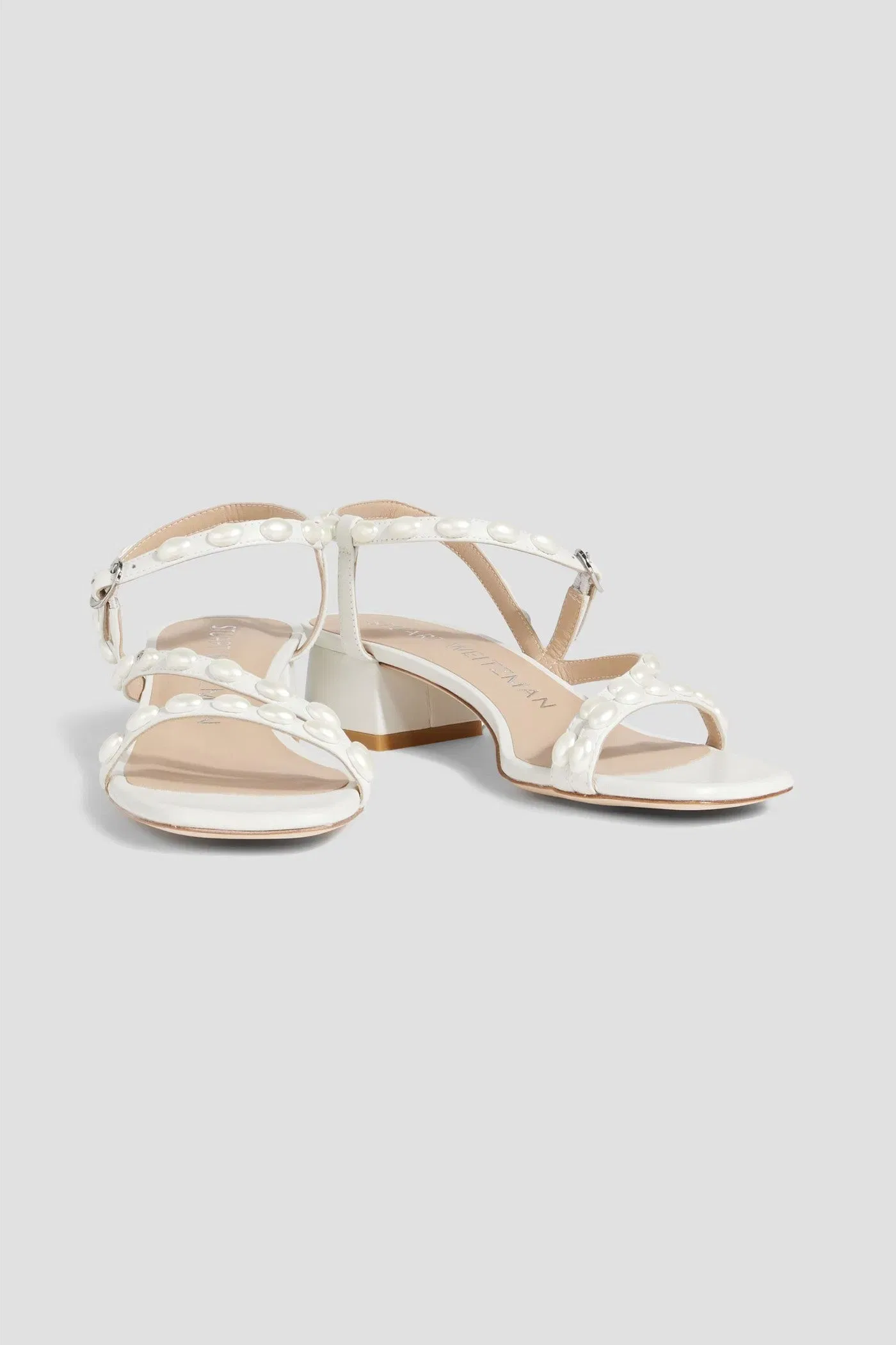 Stuart Weitzman Pearlita 35 Faux Pearl-Embellished Leather Sandals White Women's