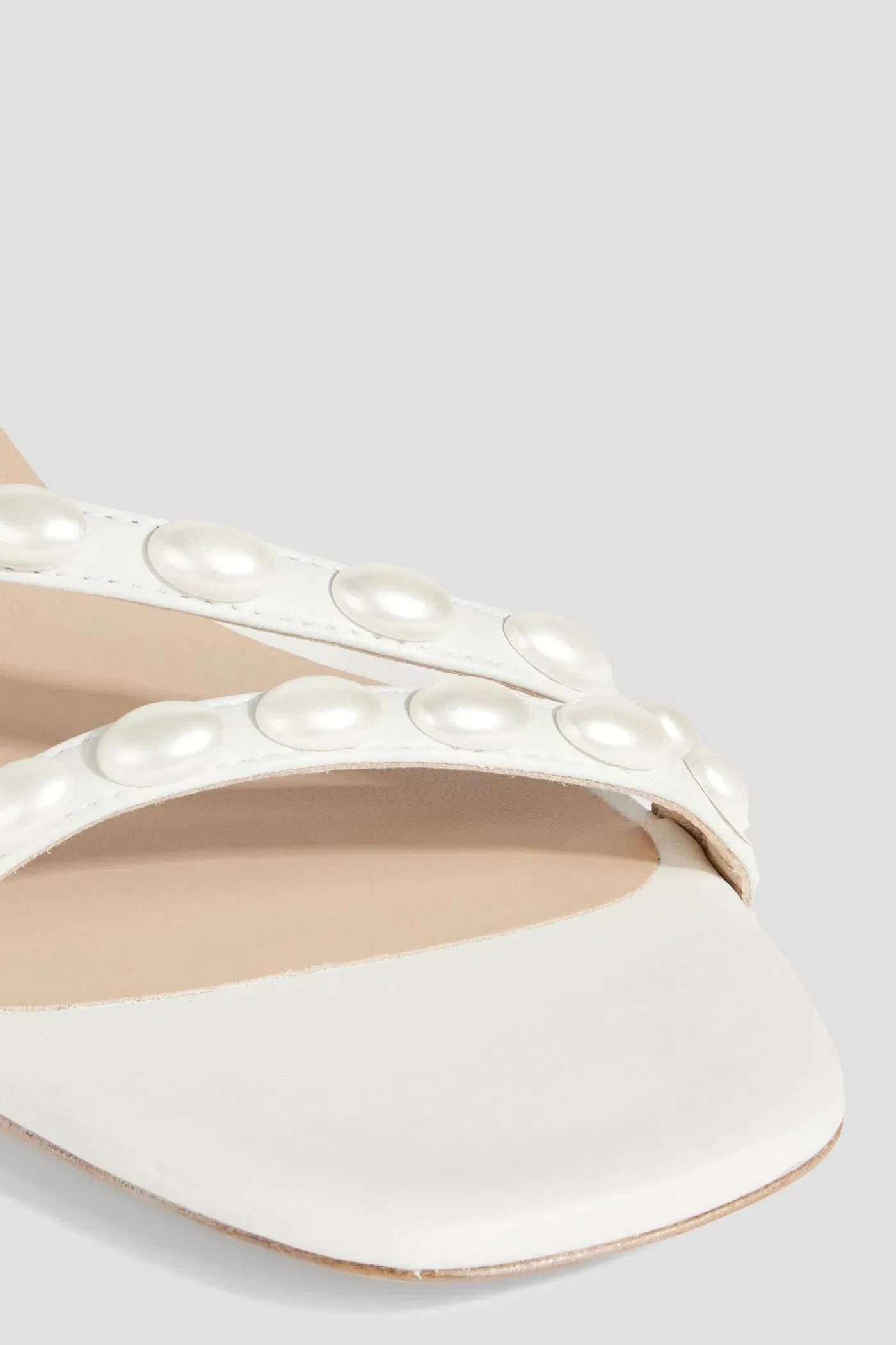 Stuart Weitzman Pearlita 35 Faux Pearl-Embellished Leather Sandals White Women's
