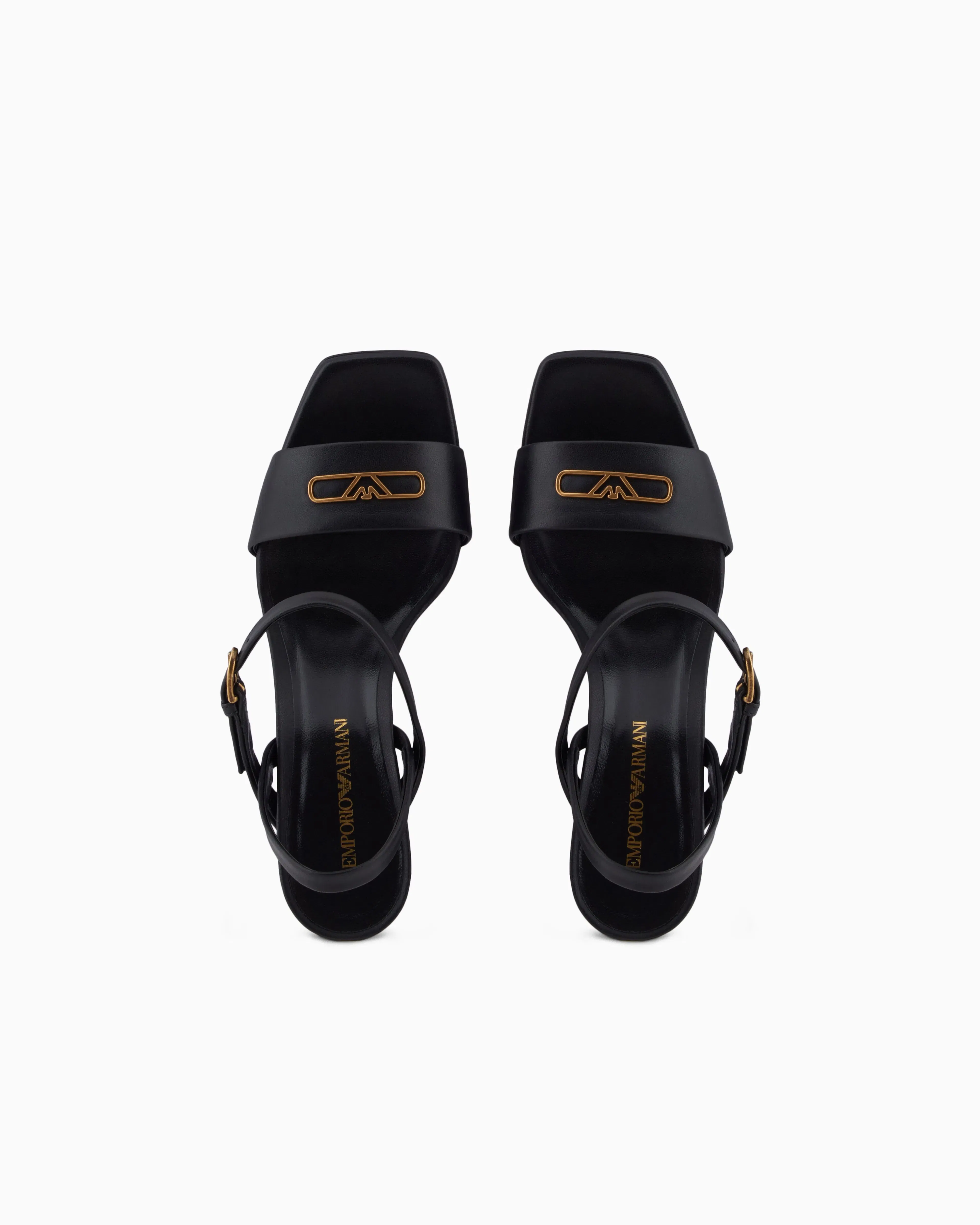 Emporio Armani Nappa-Leather Heeled Sandals With Eagle Plate Black
