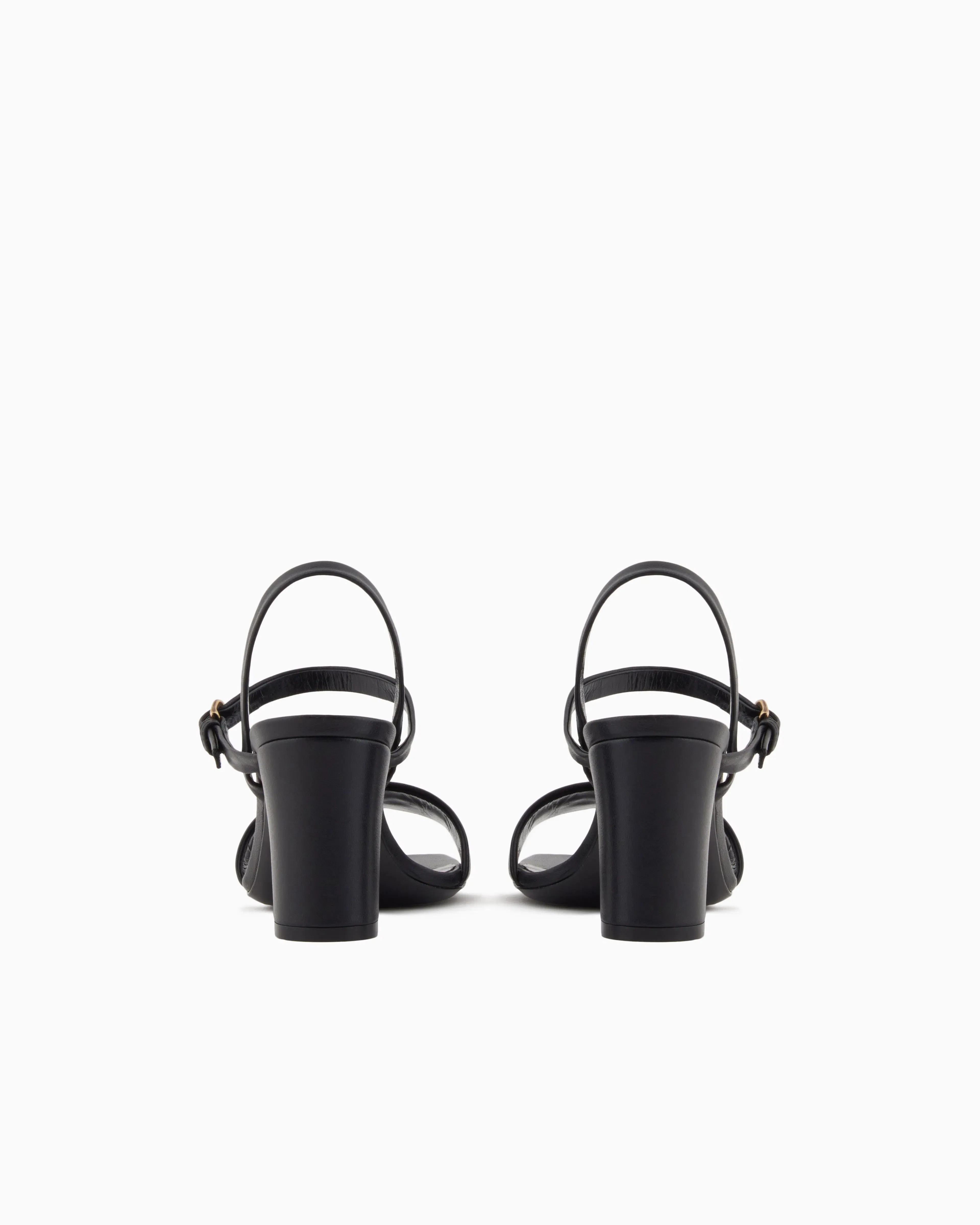Emporio Armani Nappa-Leather Heeled Sandals With Eagle Plate Black