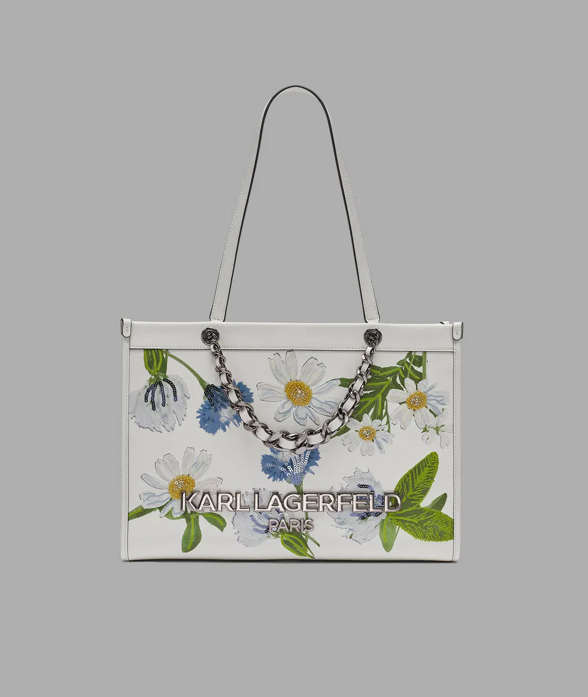 KarlLagerfeld Savoie floral tote with chain strap white floral multi