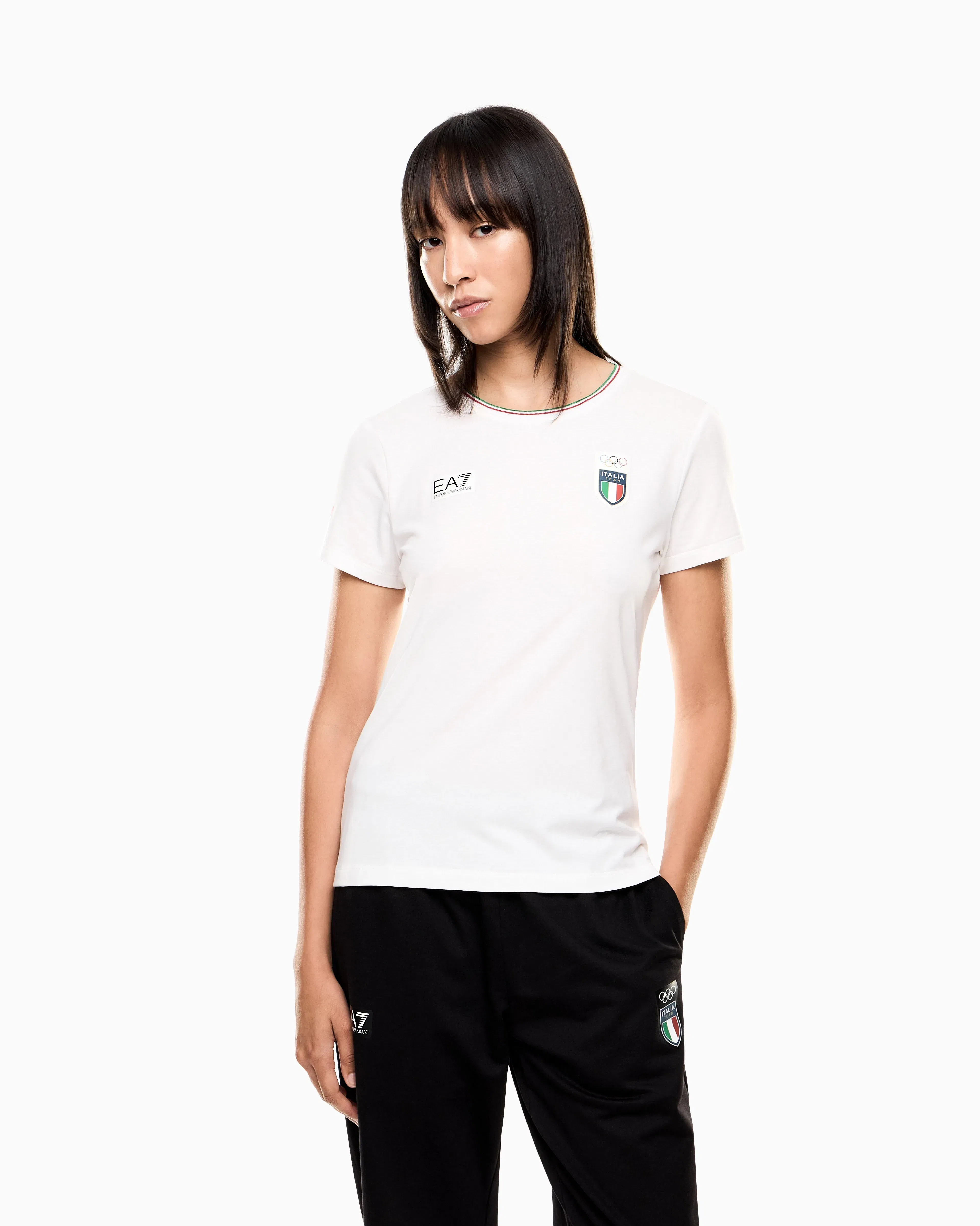 EA7 Short sleeve stretch jersey t-shirt with logo Olympics