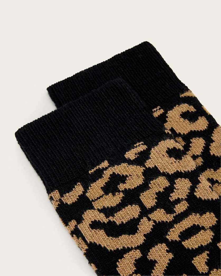 AllSaints Leopard Print Wool Mix Boot Socks Women's Black/Teddy Brown Women's