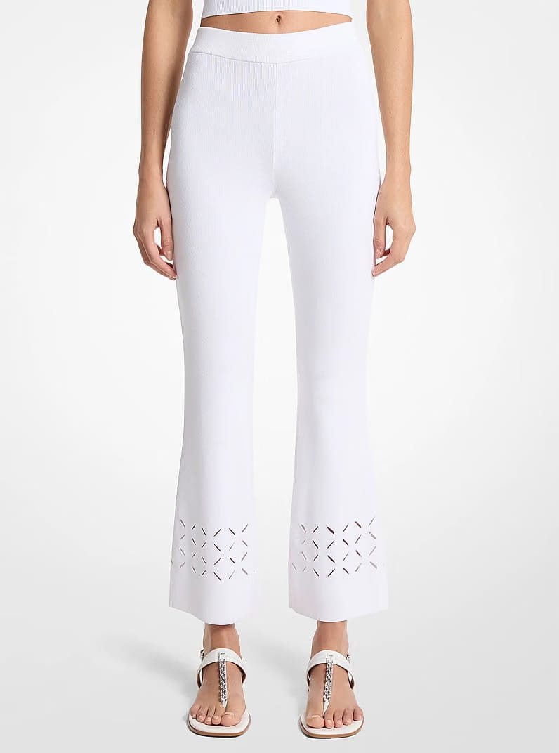 Michael Kors Laser Cut Stretch Knit Pants WHITE