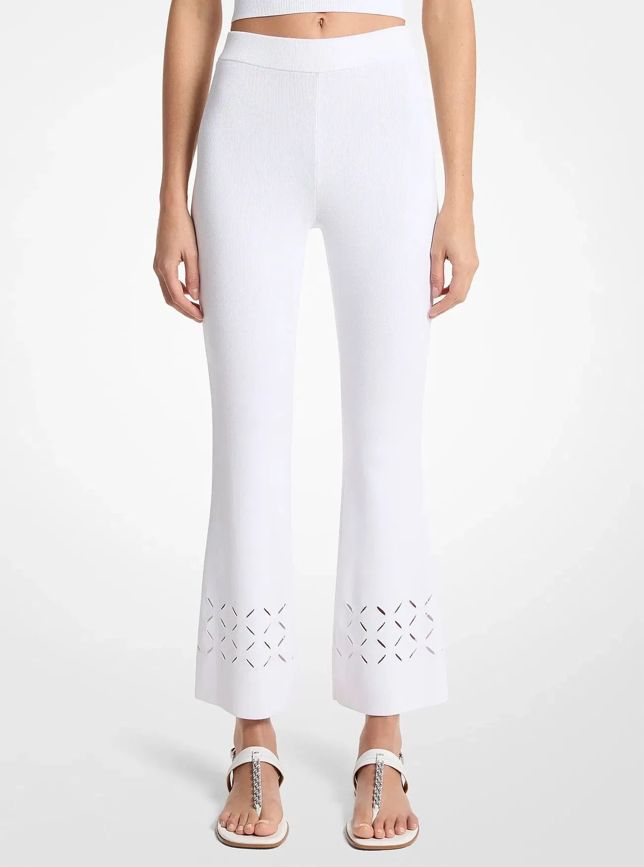 Michael Kors Laser Cut Stretch Knit Pants WHITE